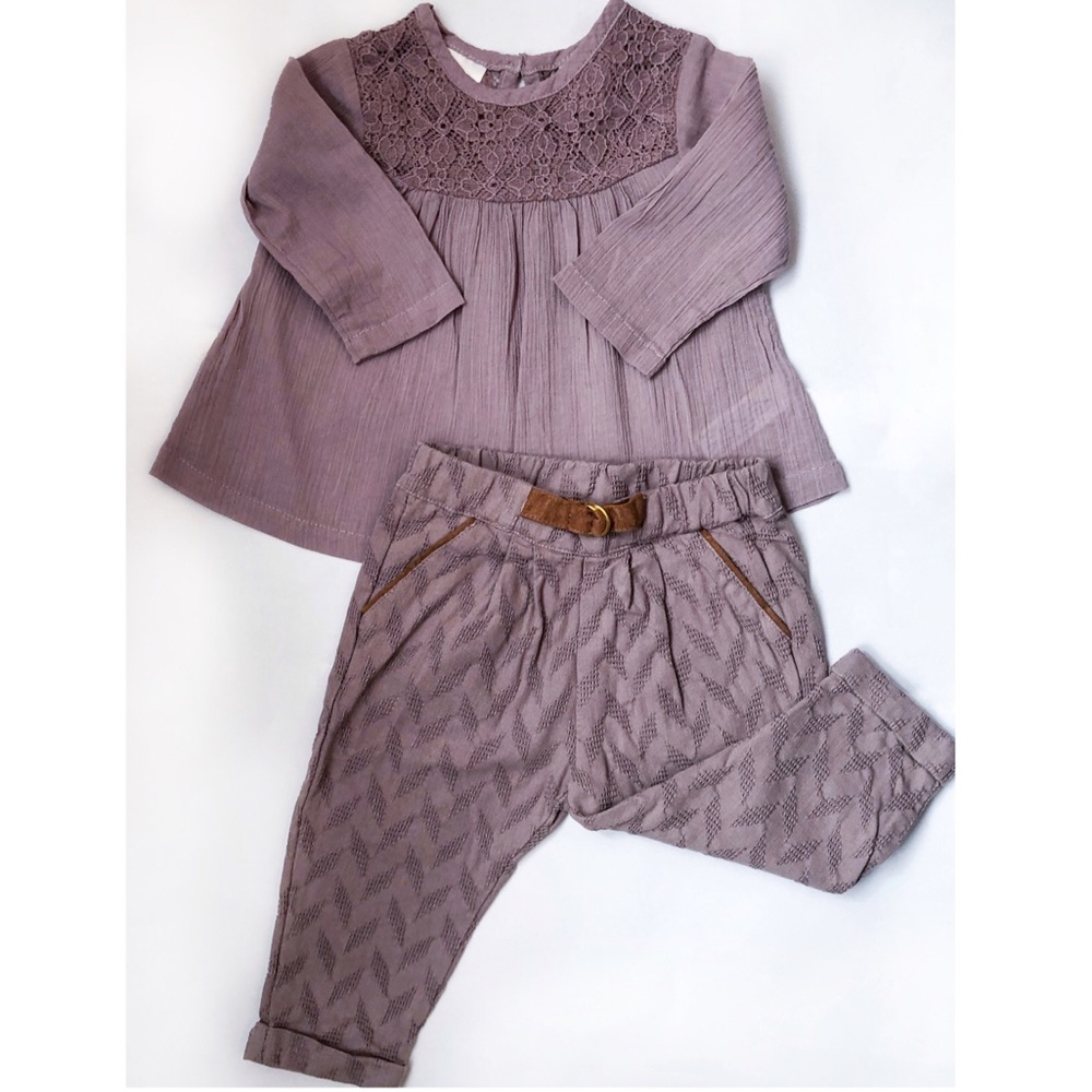 Baby Girl Mauve Linen Outfit